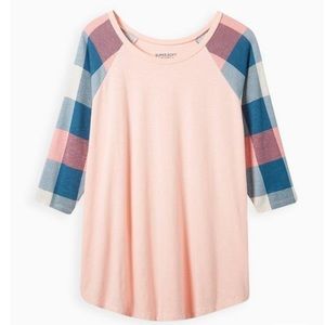 TORRID Classic Fit Super Soft Slub Raglan 3/4 Sleeve Pink Tee Sz 0X